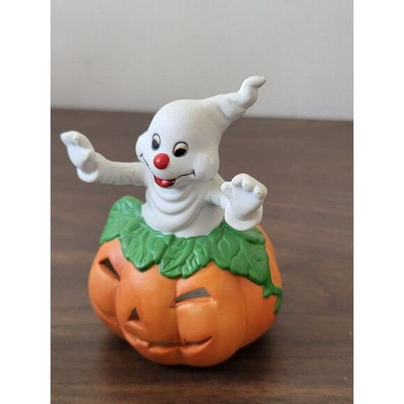 Ceramic ghost tea light jack-o'-lantern home decor figure Halloween - Picture 2 of 6